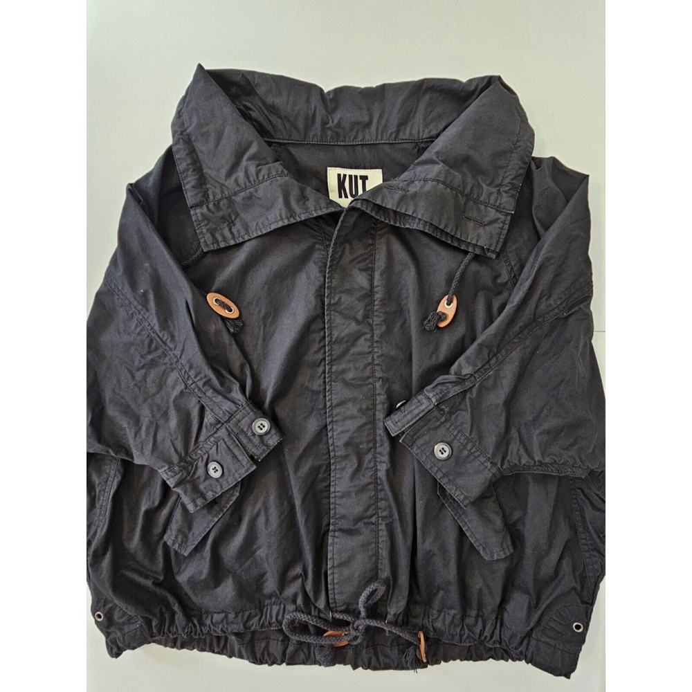 Kut From The Kloth Small Light Button Up Jacket Bat Wing Draw Cord Waist Black - Picture 16 of 16
